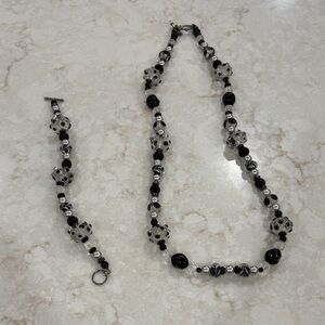 Handmade Clear glass bead Black and Silver Beaded Necklace and Bracelet Set